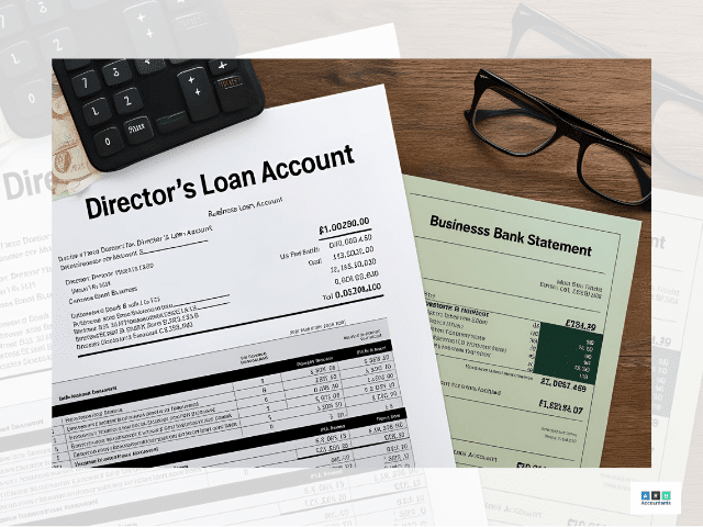 Document titled “Director’s Loan Account” next to business bank statement.
