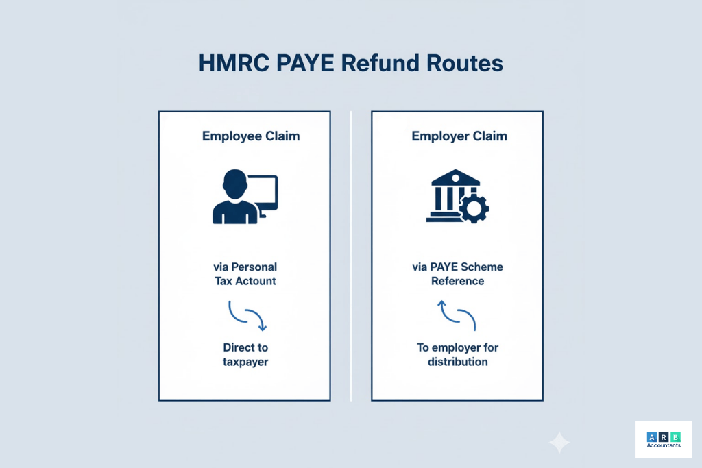 How does an employer overpaid PAYE refund differ from an employee claim?