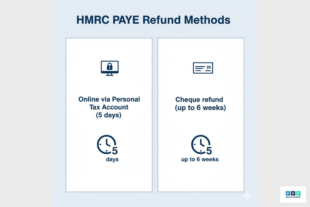What are the ways to claim your PAYE refund and how long does it take?